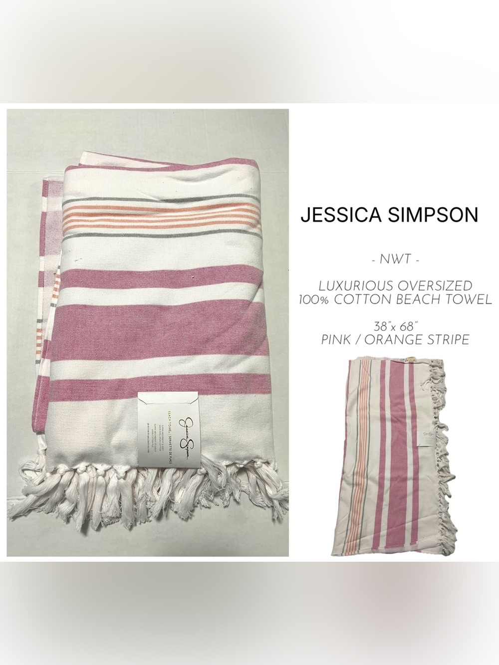 JESSICA SIMPSON - NWT - STRIPED LUXURIOUS OVERSIZED COTTON BEACH TOWEL
